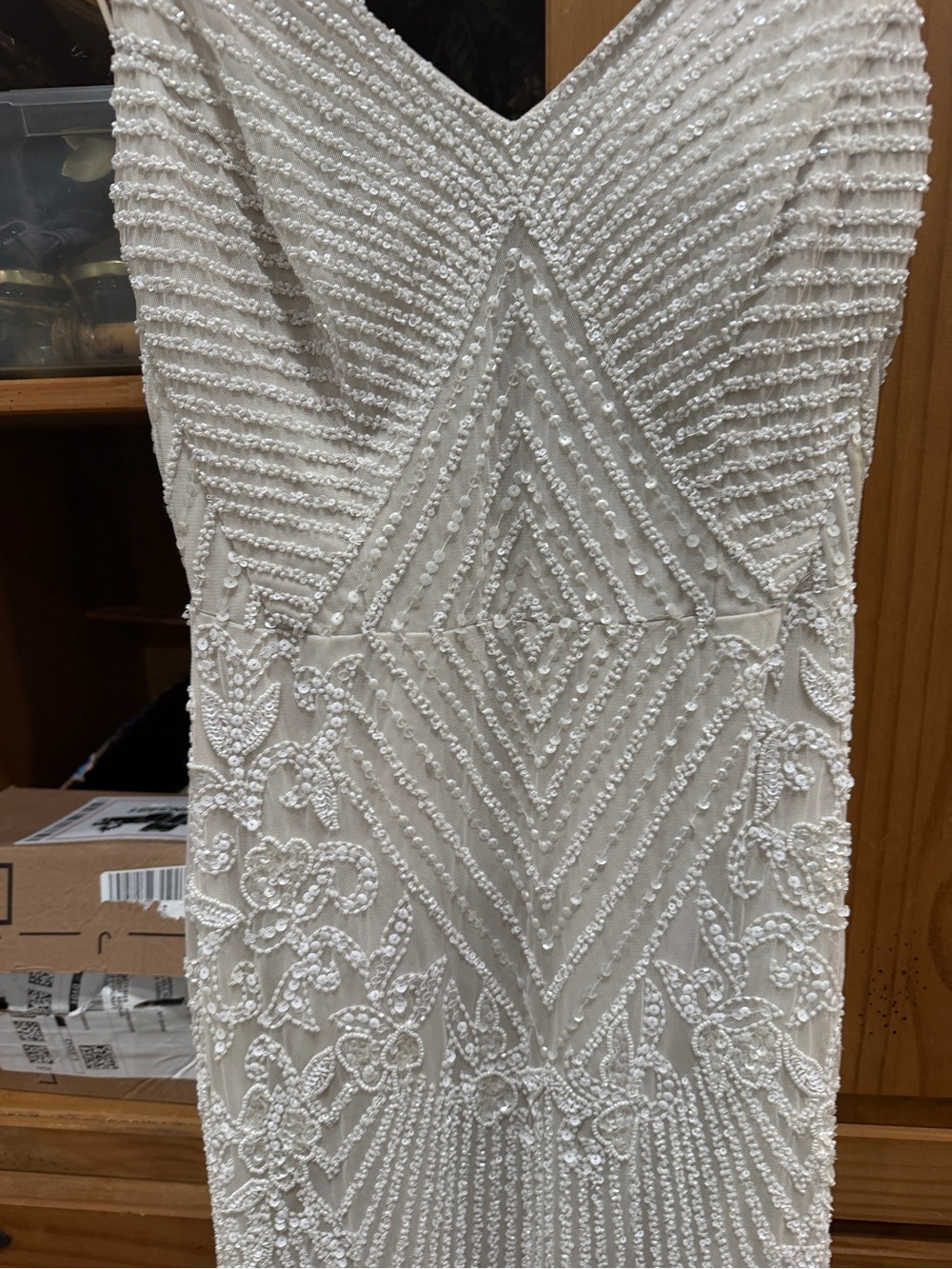 Beaded Ivory V-Neck Wedding Dress - Elegant Bridal Gown